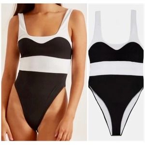 Mara Hoffman Idalia Black and White Colorblock One Piece Swimsuit Size Large